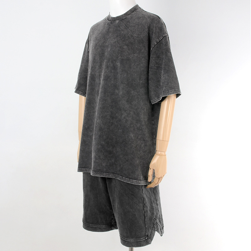 Casual sports suit pure cotton washed distressed T-shirt shorts 9 02
