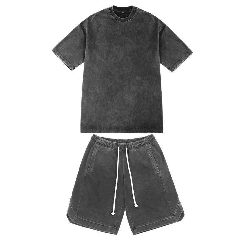 Casual sports suit pure cotton washed distressed T-shirt shorts 9
