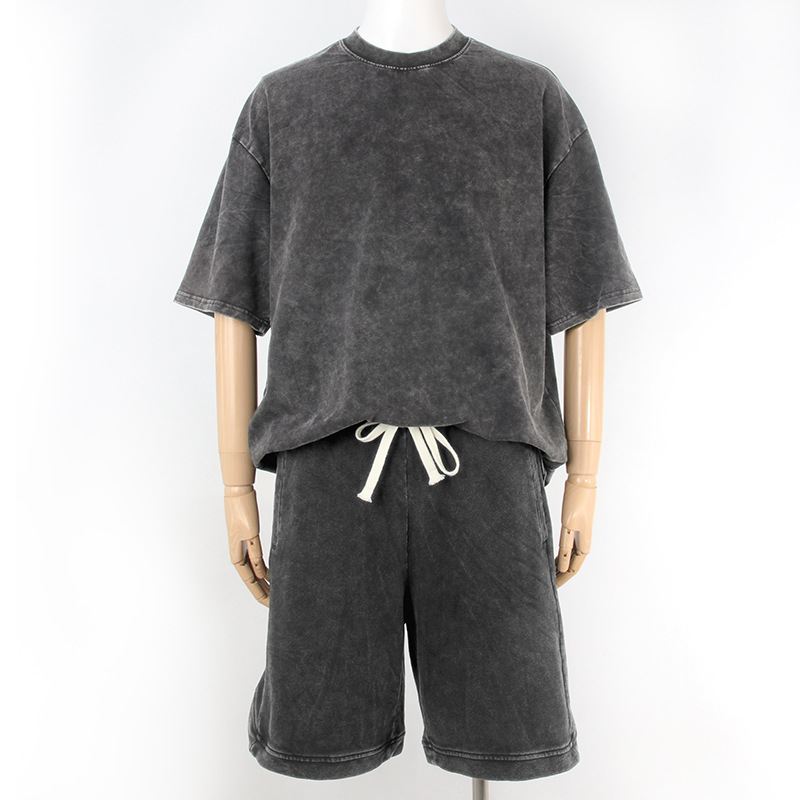 Casual sports suit pure cotton washed distressed T-shirt shorts 9 01