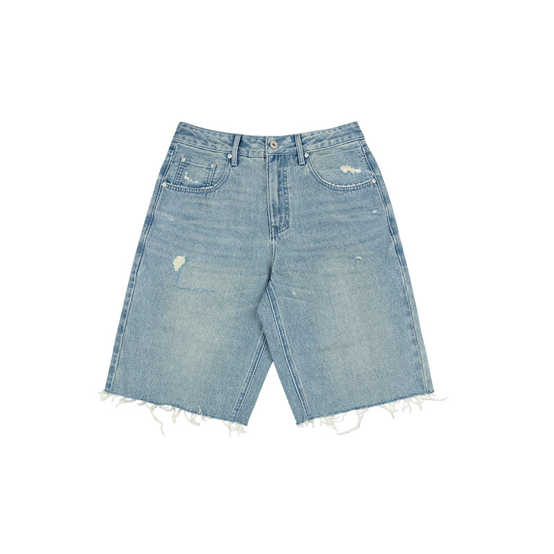 Vintage washed denim shorts with frayed hems 16 01