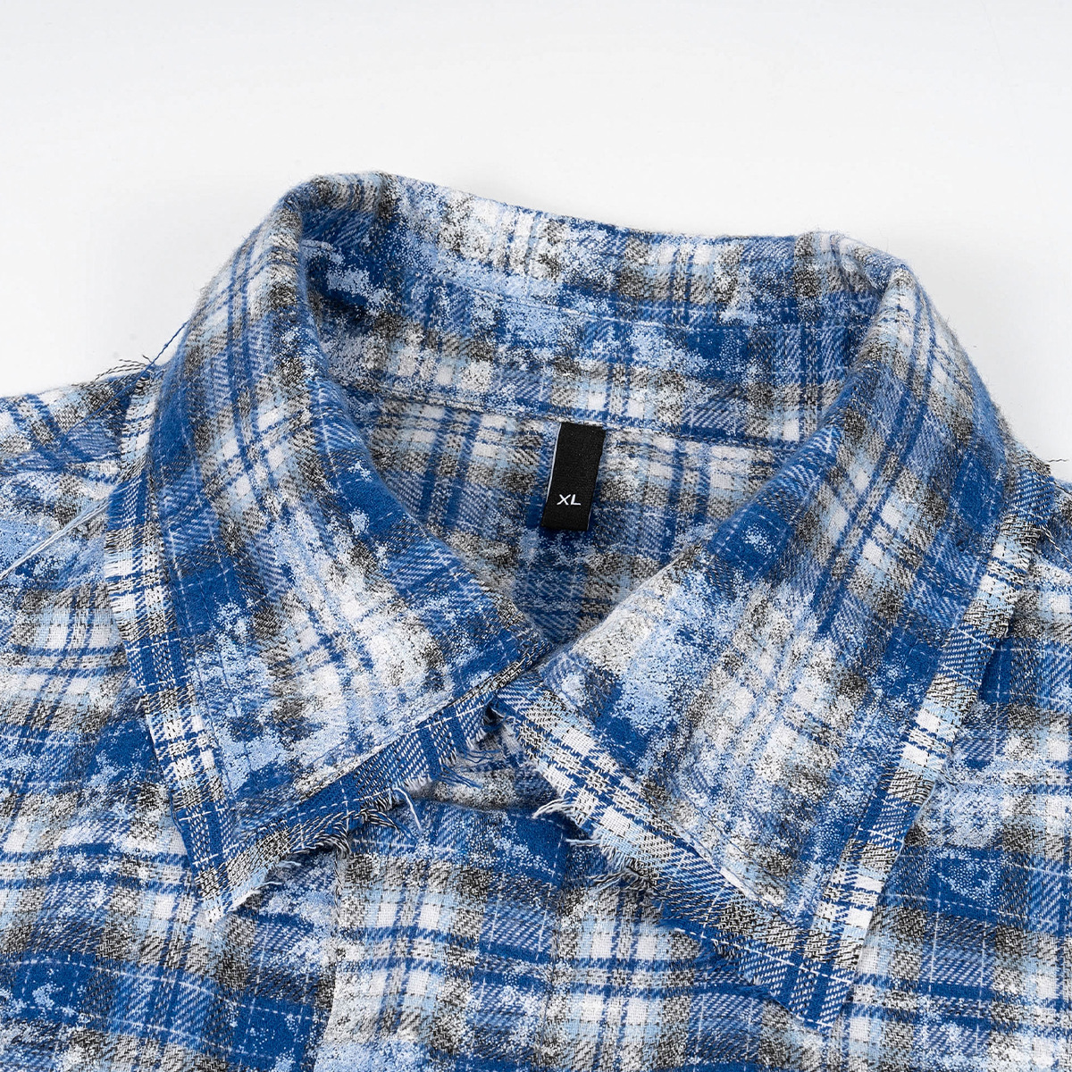 Casual blue retro plaid shirt short sleeve loose 26