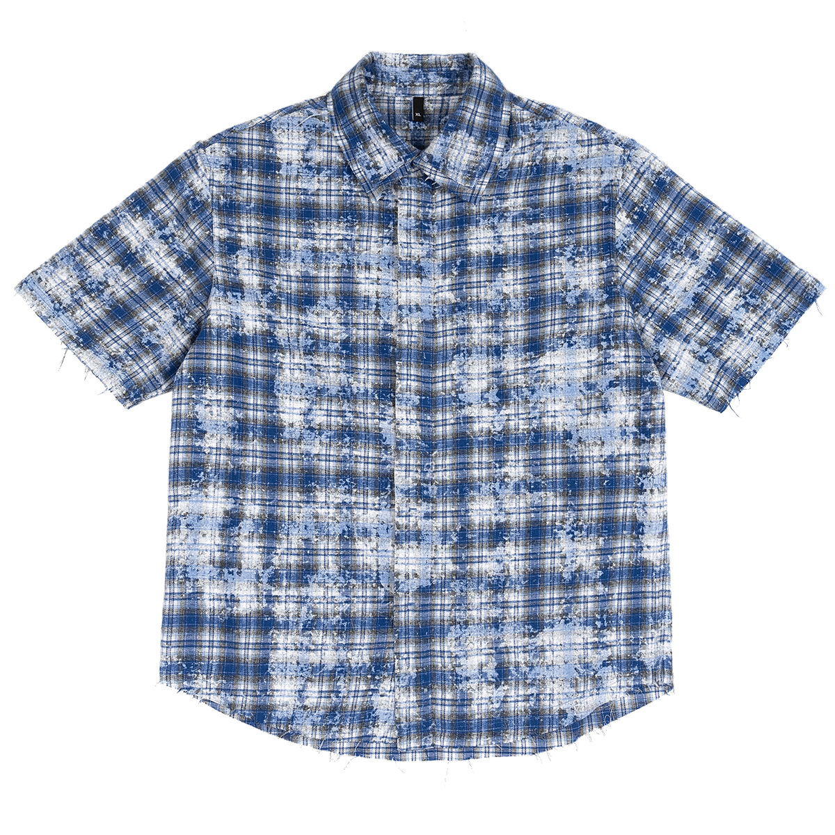 Casual blue retro plaid shirt short sleeve loose 26
