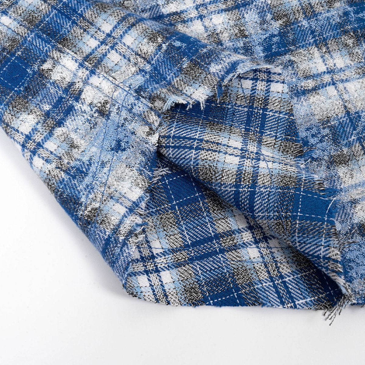 Casual blue retro plaid shirt short sleeve loose 26