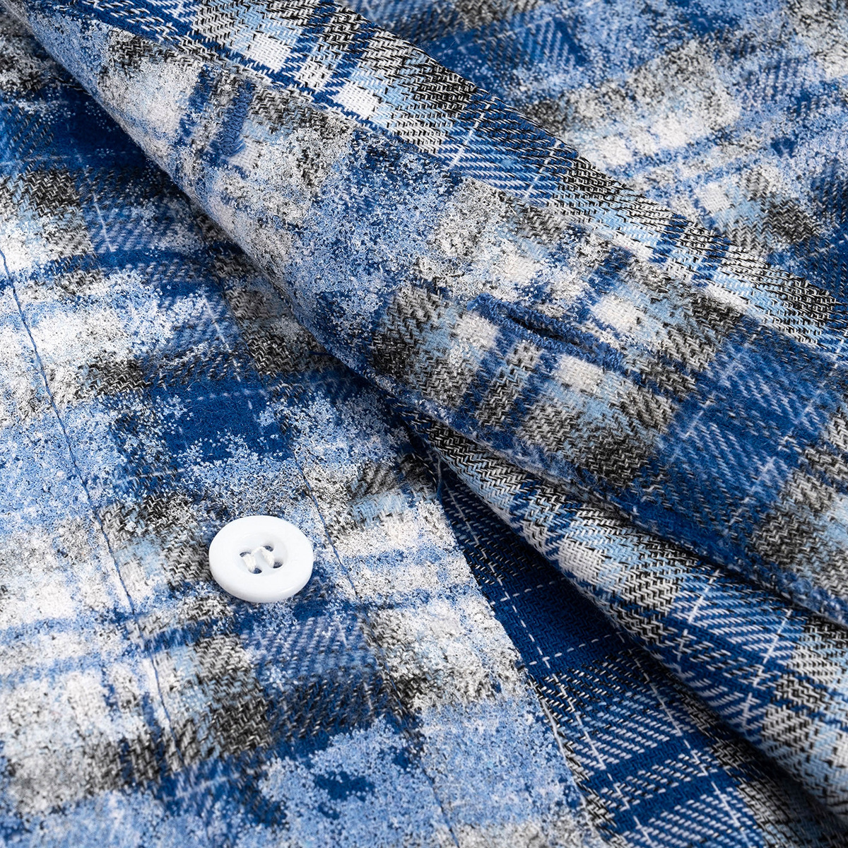 Casual blue retro plaid shirt short sleeve loose 26