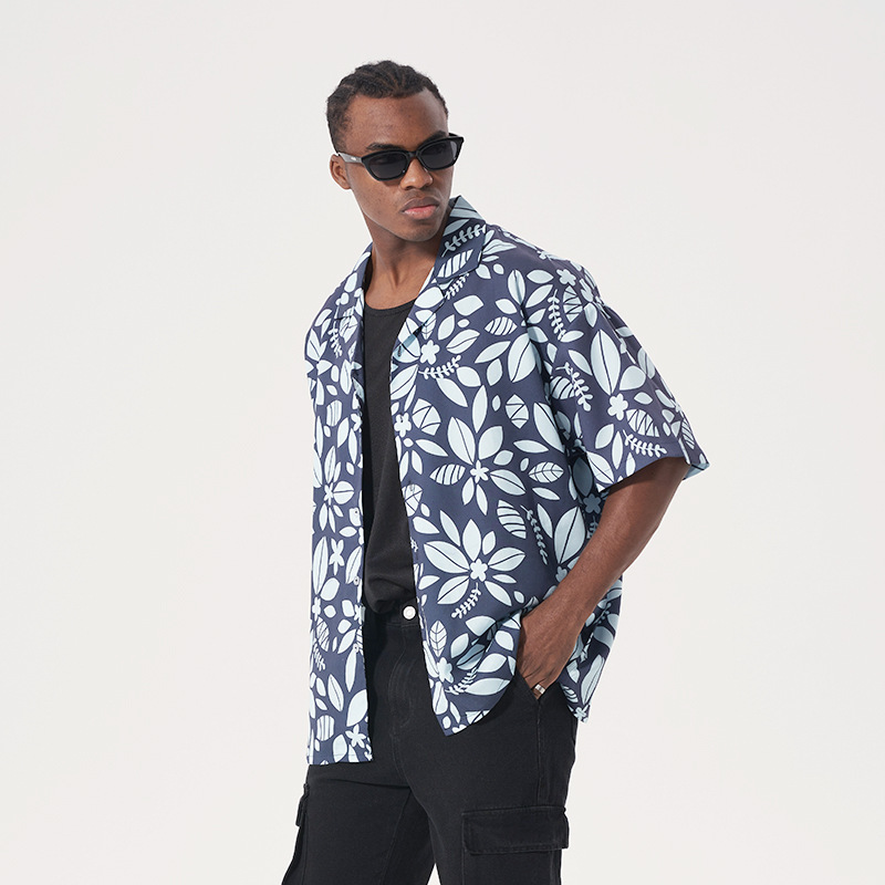 Floral short-sleeved Hong Kong style retro loose casual 23