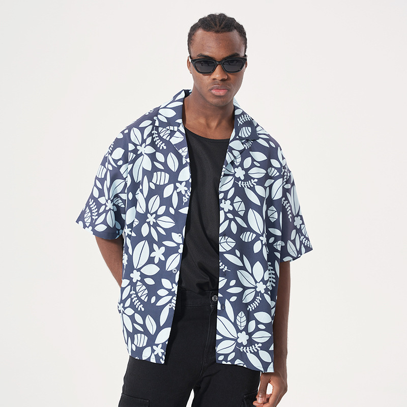 Floral short-sleeved Hong Kong style retro loose casual 23 01