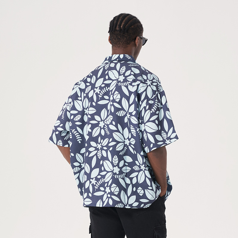 Floral short-sleeved Hong Kong style retro loose casual 23
