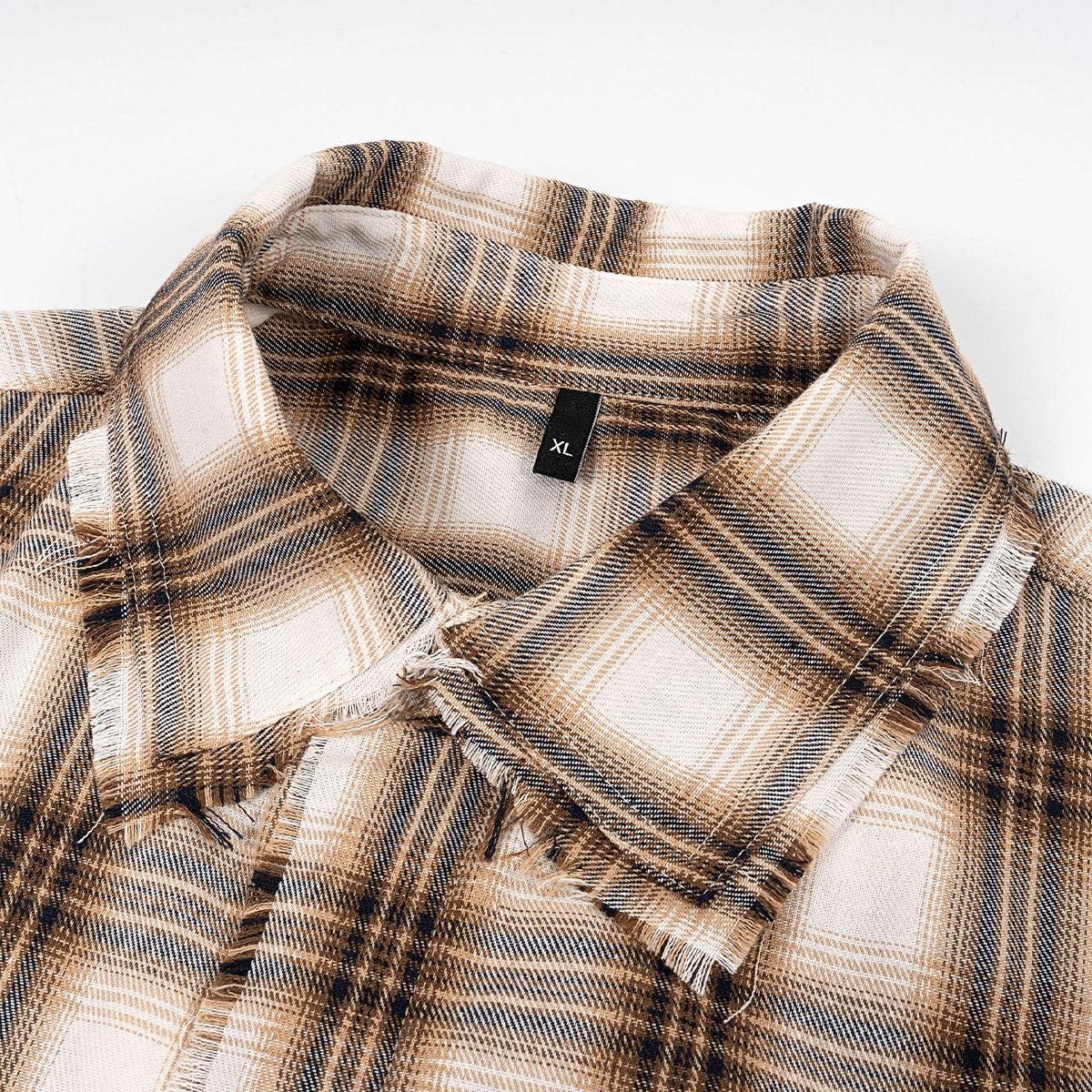Ragged edge plaid shirt short sleeve loose shirt 25 01