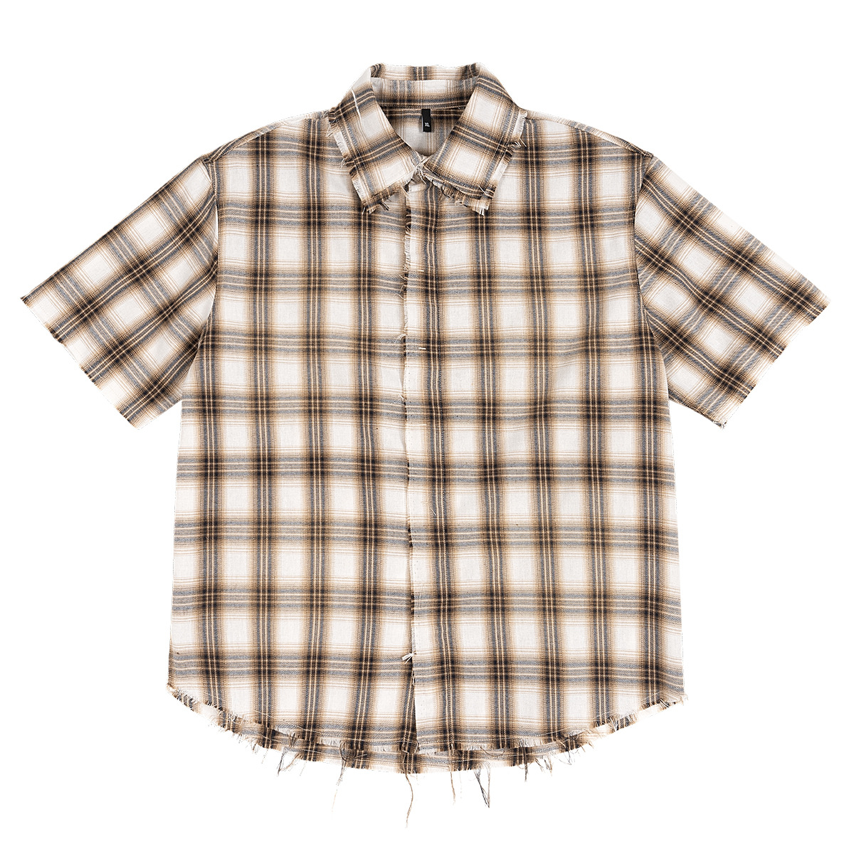 Ragged edge plaid shirt short sleeve loose shirt 25