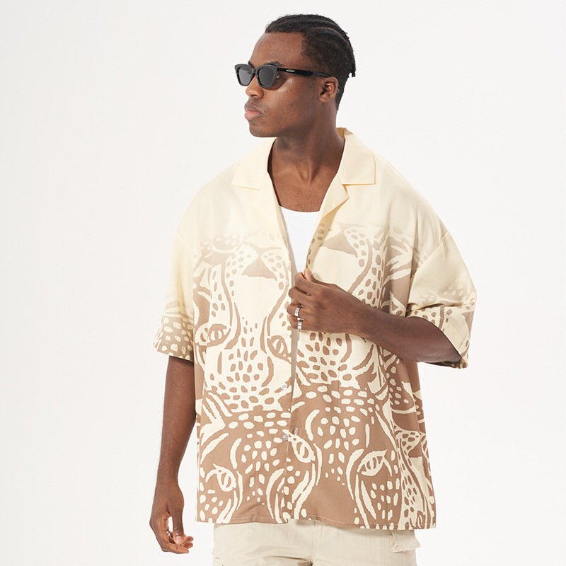 Short sleeve printed shirt loose fit top shirt casual 22 01