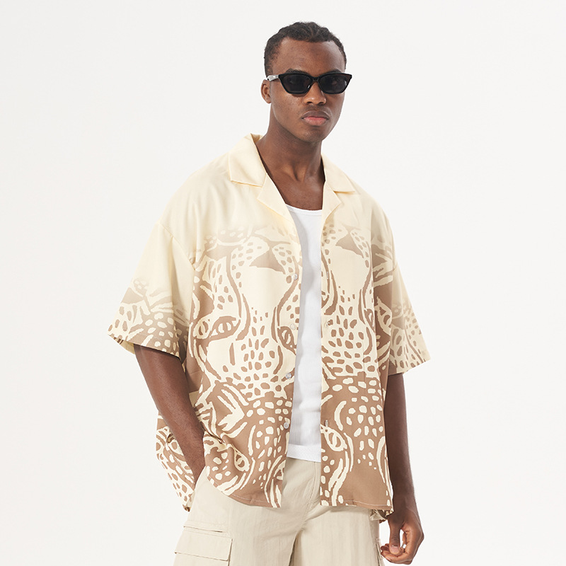 Short sleeve printed shirt loose fit top shirt casual 22 02