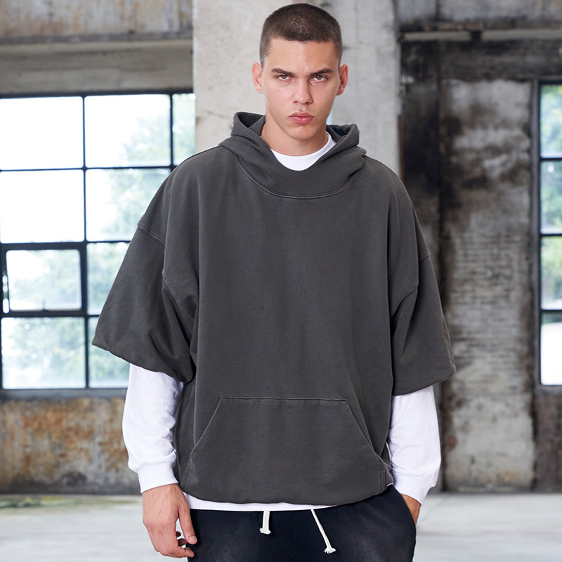 Men's half sleeve vintage washed hoodie 35 01