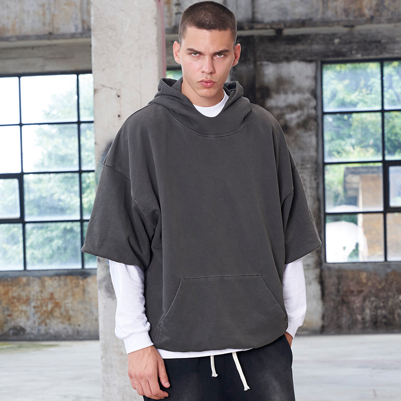 Men's half sleeve vintage washed hoodie 35 02