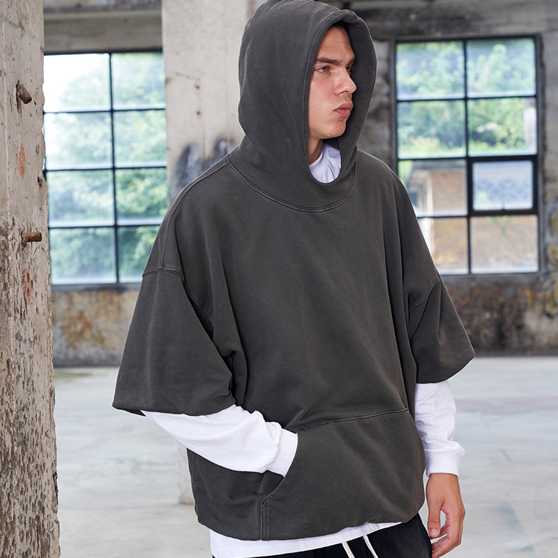 Men's half sleeve vintage washed hoodie 35