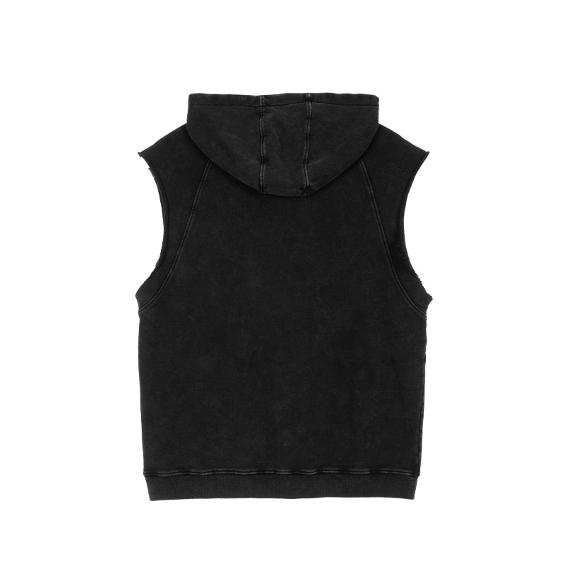 Vintage Washed Ragged Sleeveless T-shirt Casual Cotton Hooded 44 01