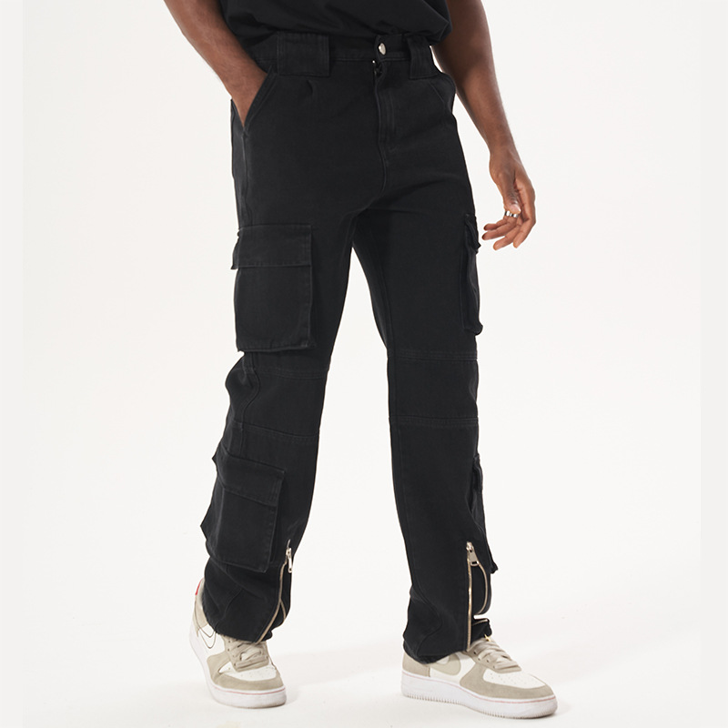 Jeans wide leg zipper work style casual pants 50 02