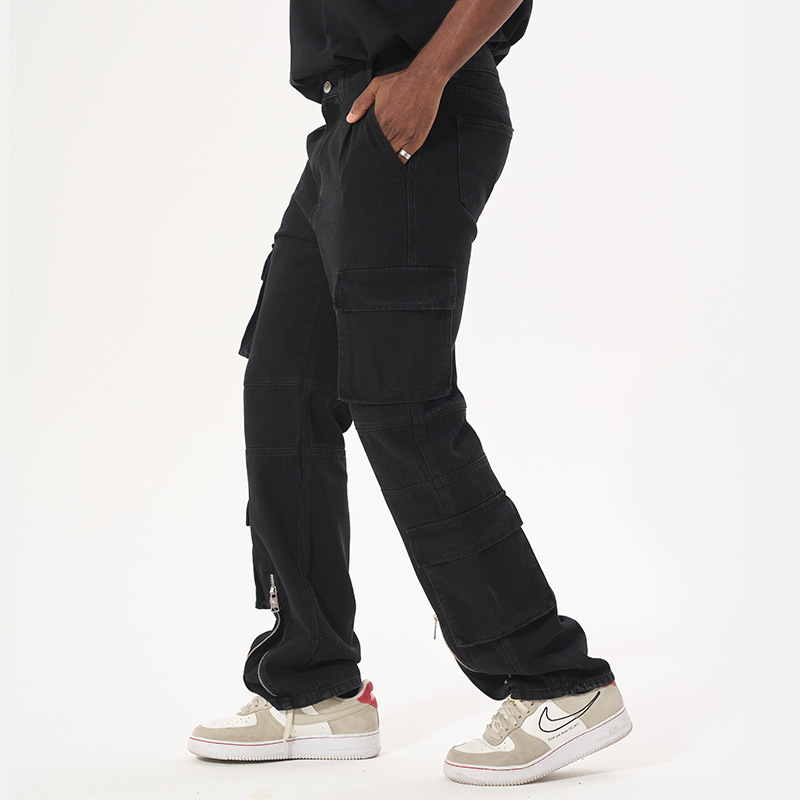Jeans wide leg zipper work style casual pants 50