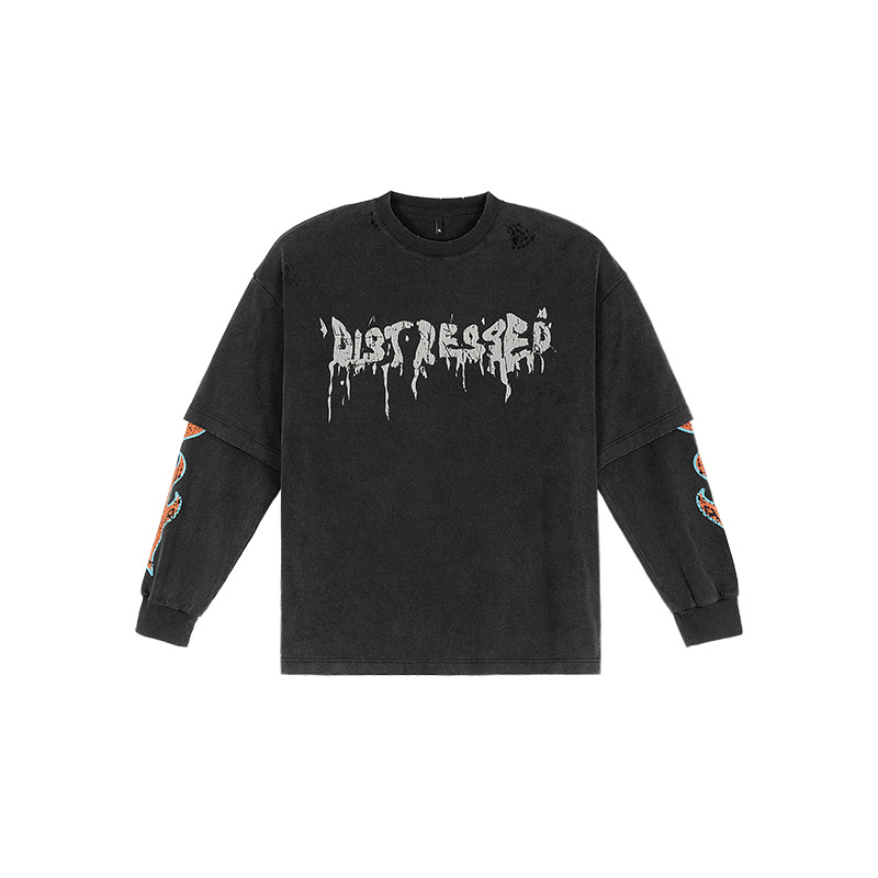 Fake two-piece loose round neck long sleeve T-shirt printing 54 01